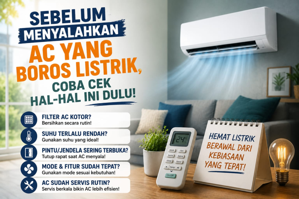 Tips menghemat listrik AC dengan penggunaan dan perawatan yang tepat.