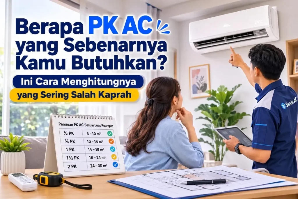 Teknisi menjelaskan pilihan PK AC sesuai luas ruangan