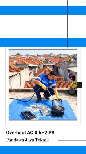 Overhaul-AC-0,5–2-PK Teknisi AC Sedang Melakukan Overhaul AC di Bekasi