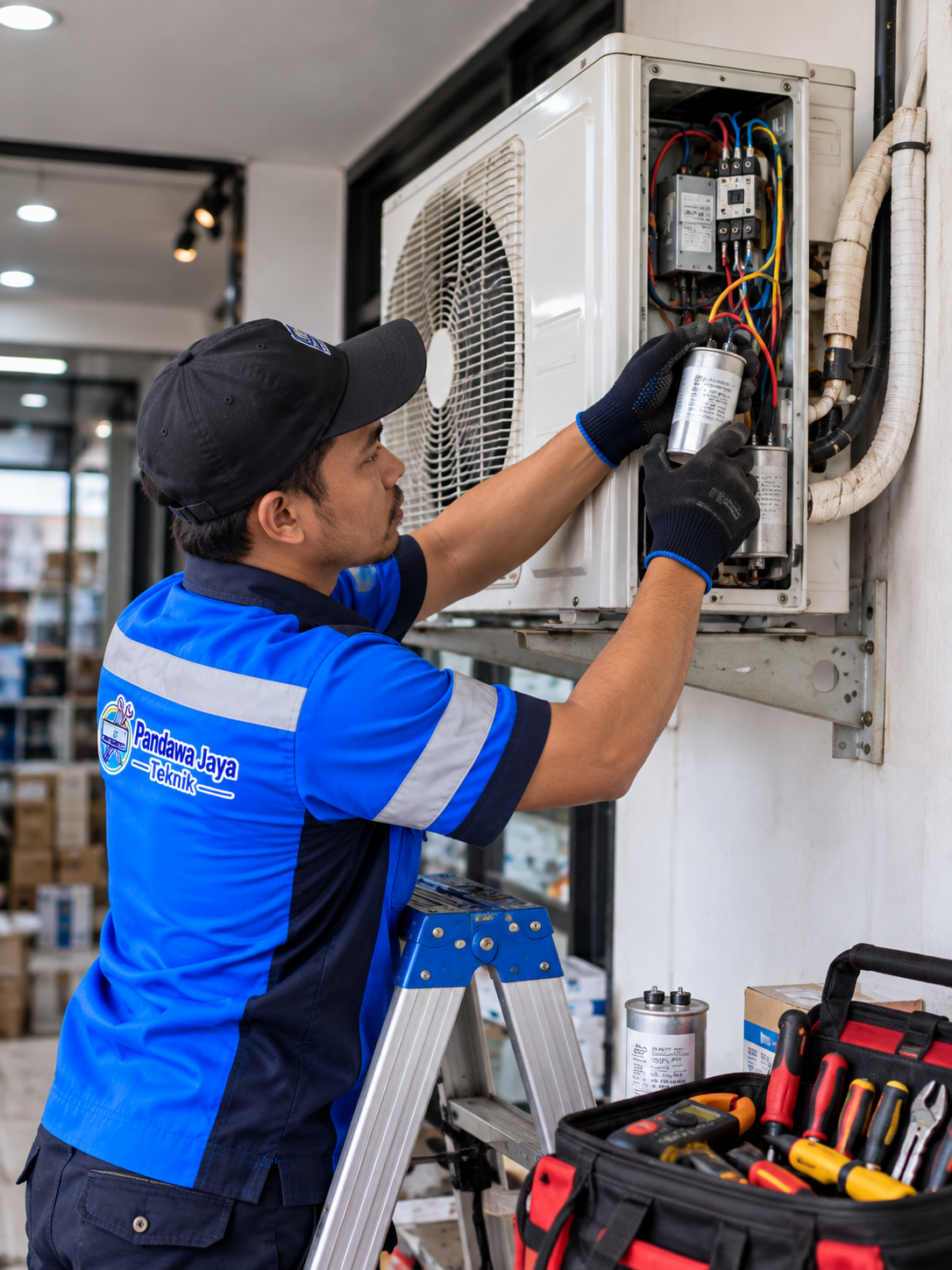 Technician-Replacing-AC-Capacitor