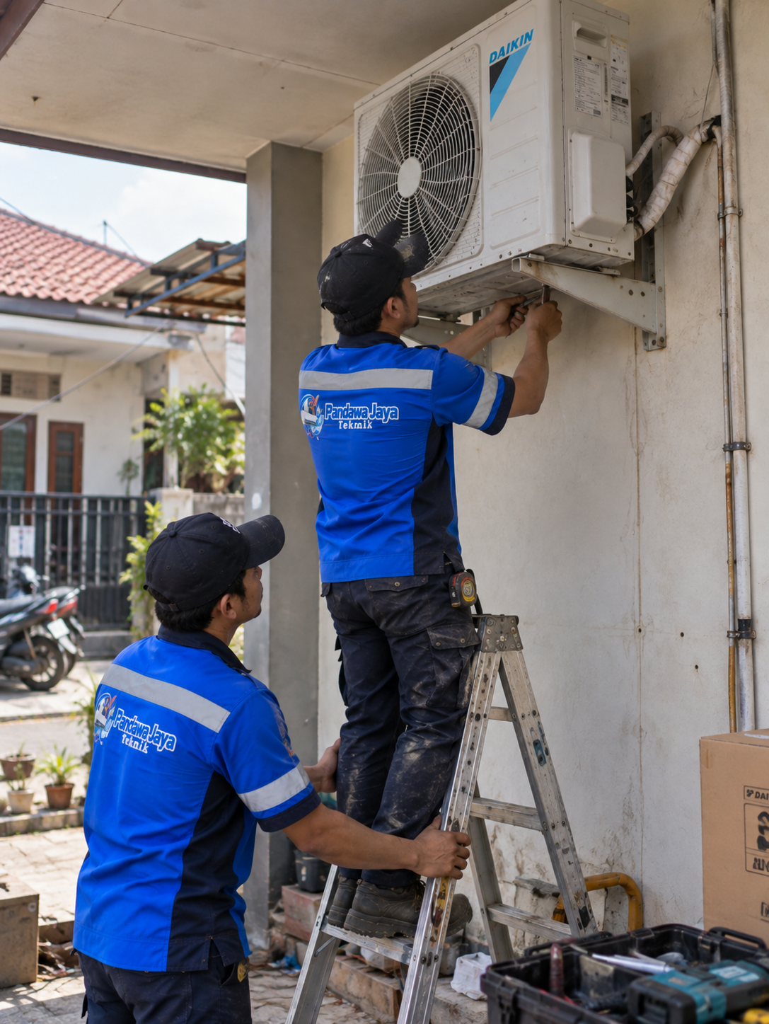 Technicians-Installing-Daikin-AC-Unit