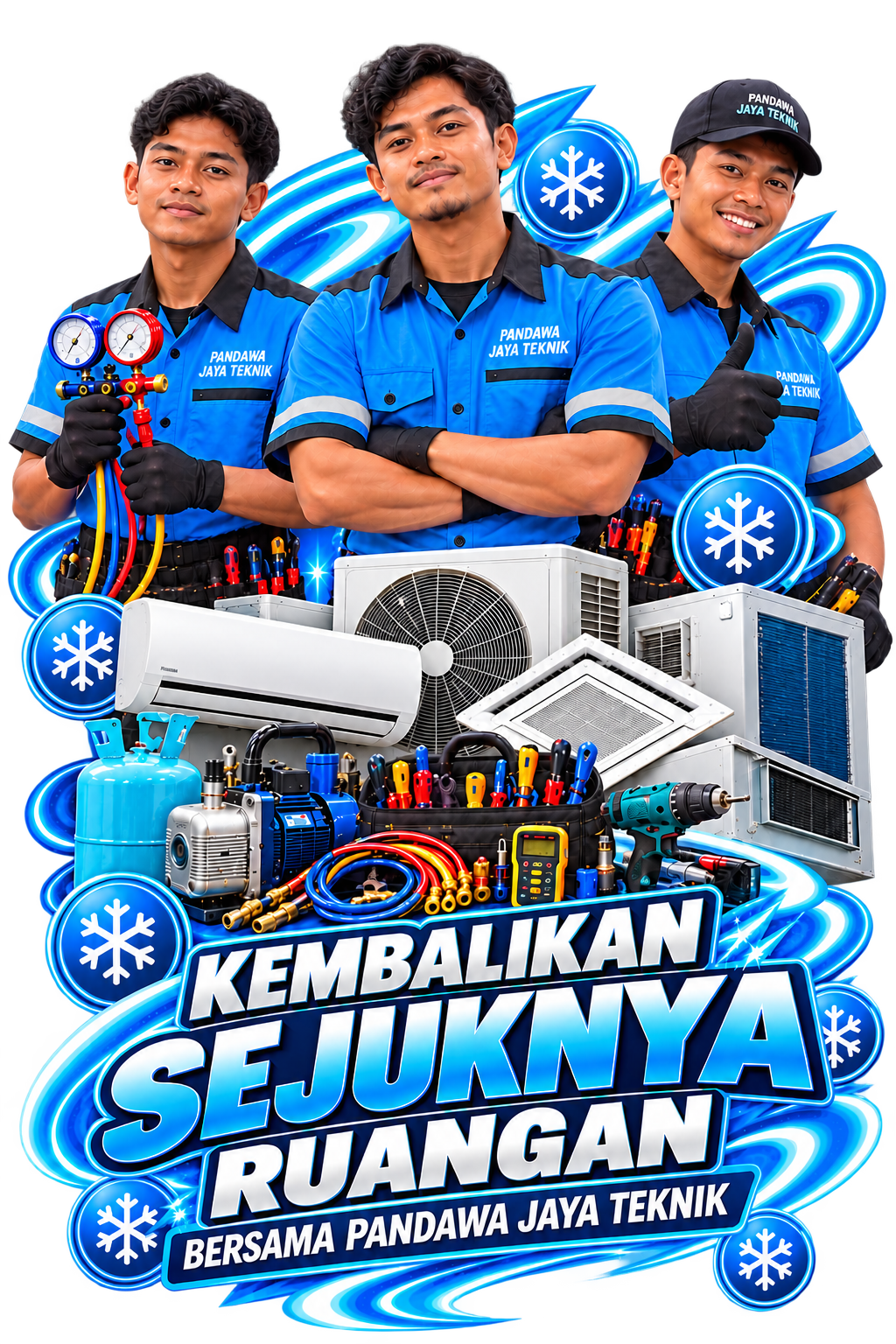 Tim teknisi Pandawa Jaya Teknik jasa service AC profesional Jabodetabek